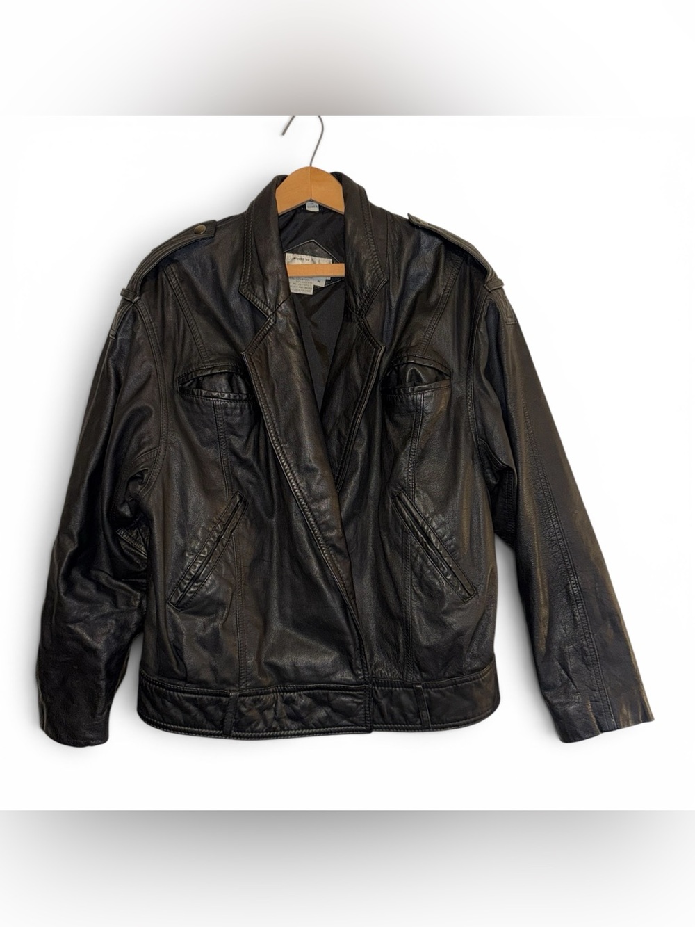 Vintage Tibor Black Leather Short Jacket Womens Size Medium